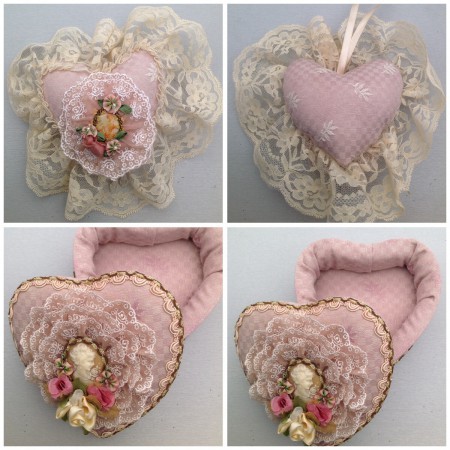 Stoffen hart 15x15cm.  En hart doosje 13x13cm € 27,50
